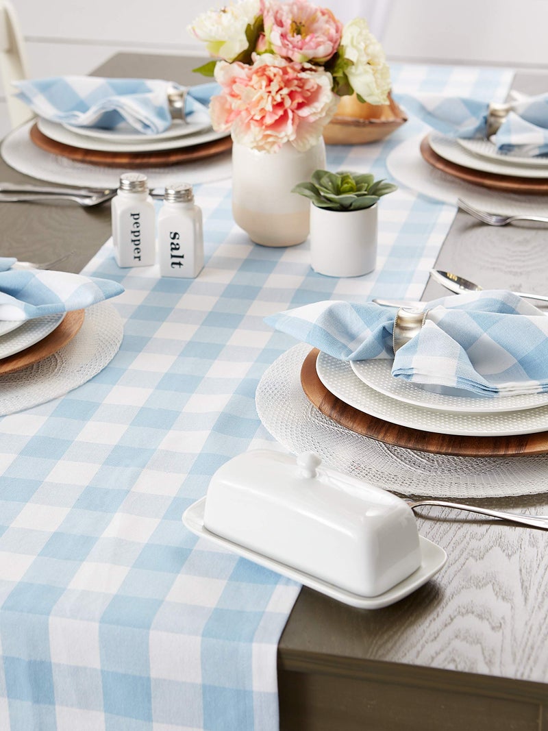 DII Buffalo Check Collection, Classic Farmhouse Table Runner, 14x72, Light Blue & White - Image 5
